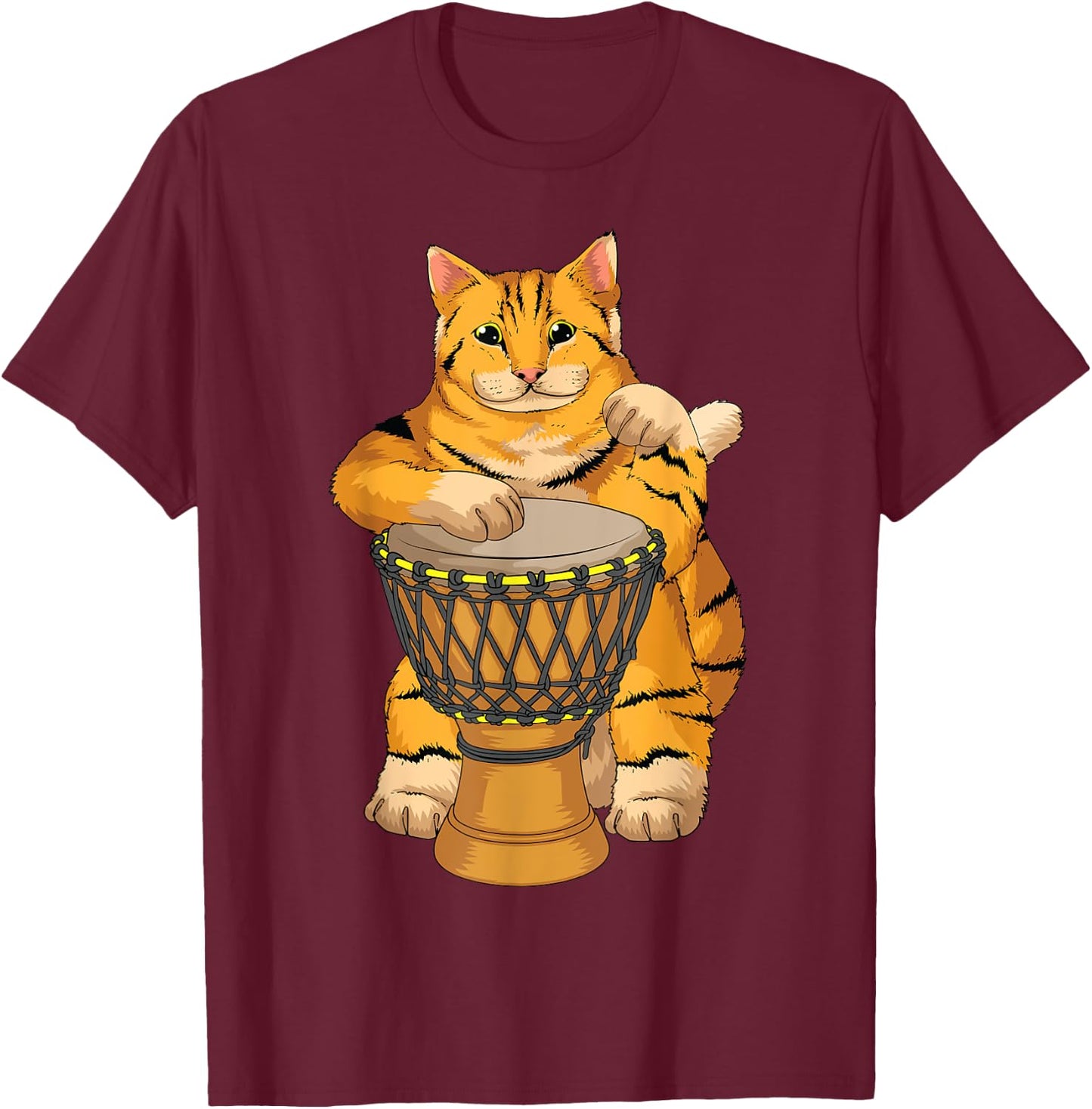 Funny Cat Playing Djembe Gift | Cute Kitten Musician Fan T-Shirt - T-Shirt | Maroon