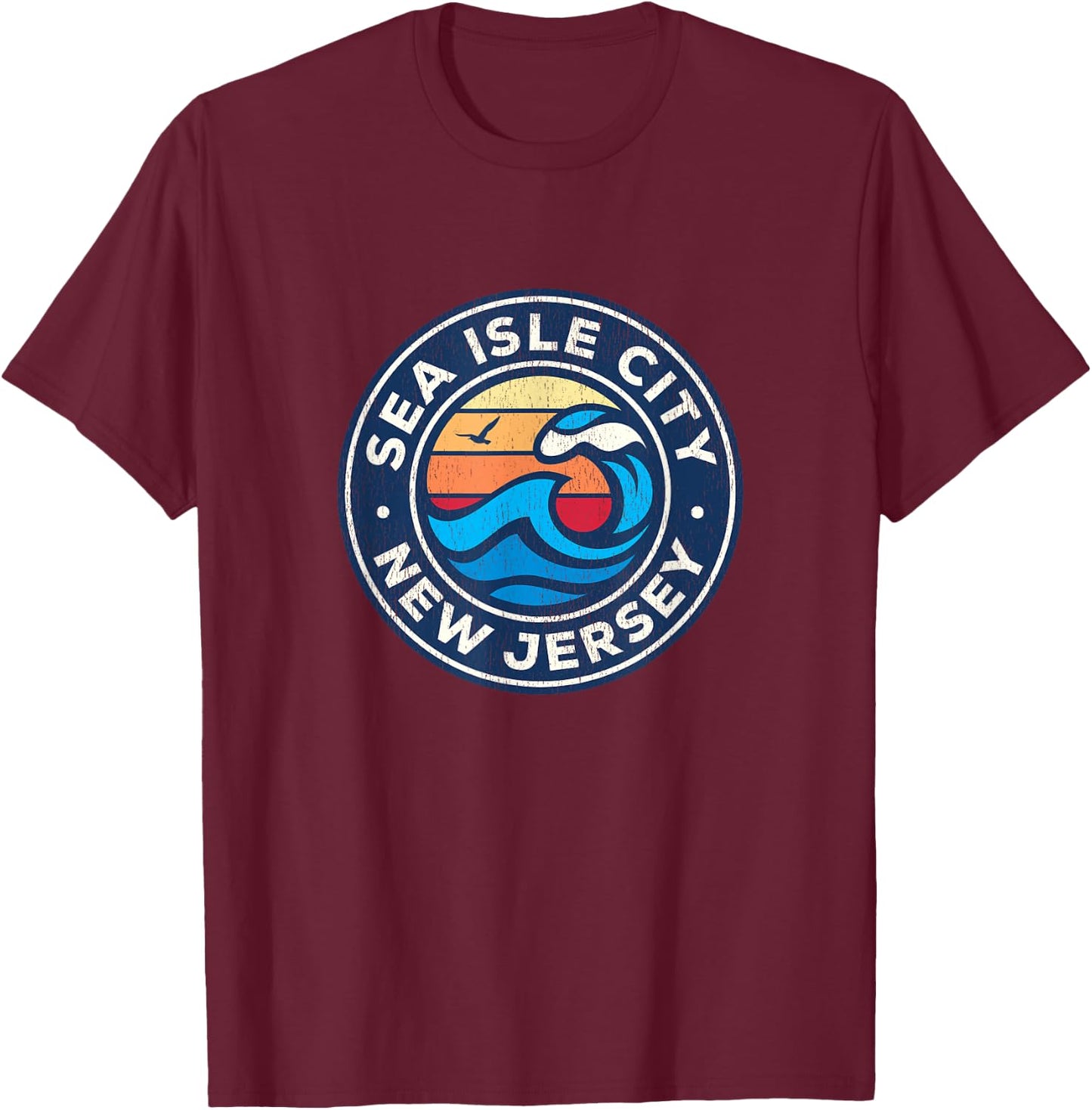 Sea Isle City New Jersey NJ Vintage Nautical Waves Design T-Shirt - T-Shirt | Maroon