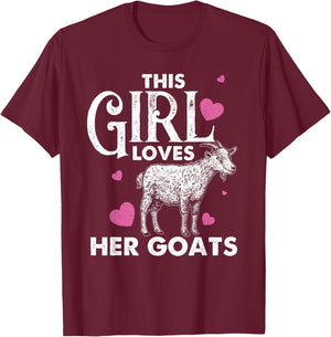 Cool Country Livestock Farm Kids Crazy Goat Lady Funny Goat Gift Girls Animal Farming Farmer Lovers T-Shirt - T-Shirt | Maroon