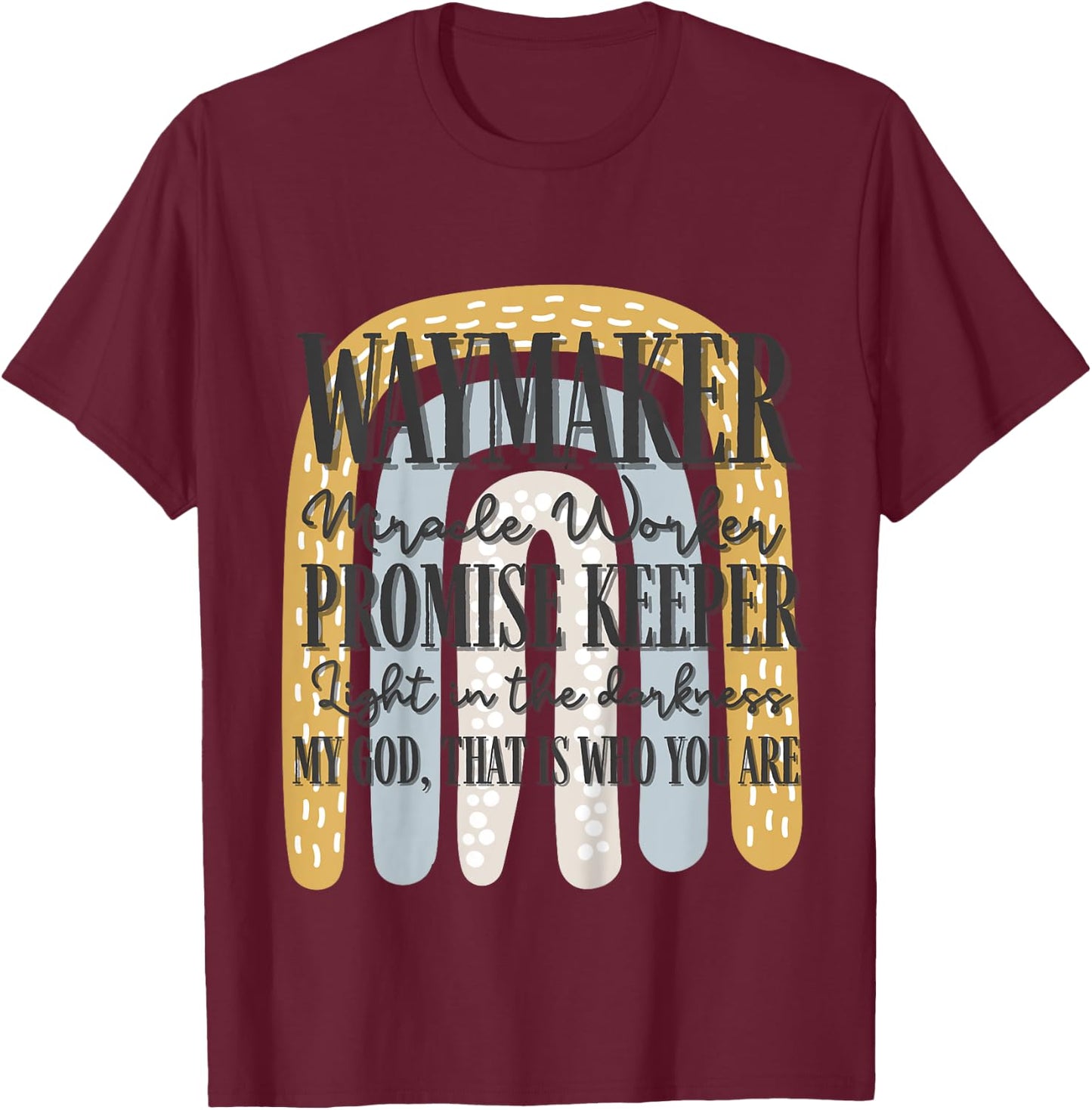 Kids Waymaker Miracle Worker Rainbow Christian T-Shirt - T-Shirt | Maroon