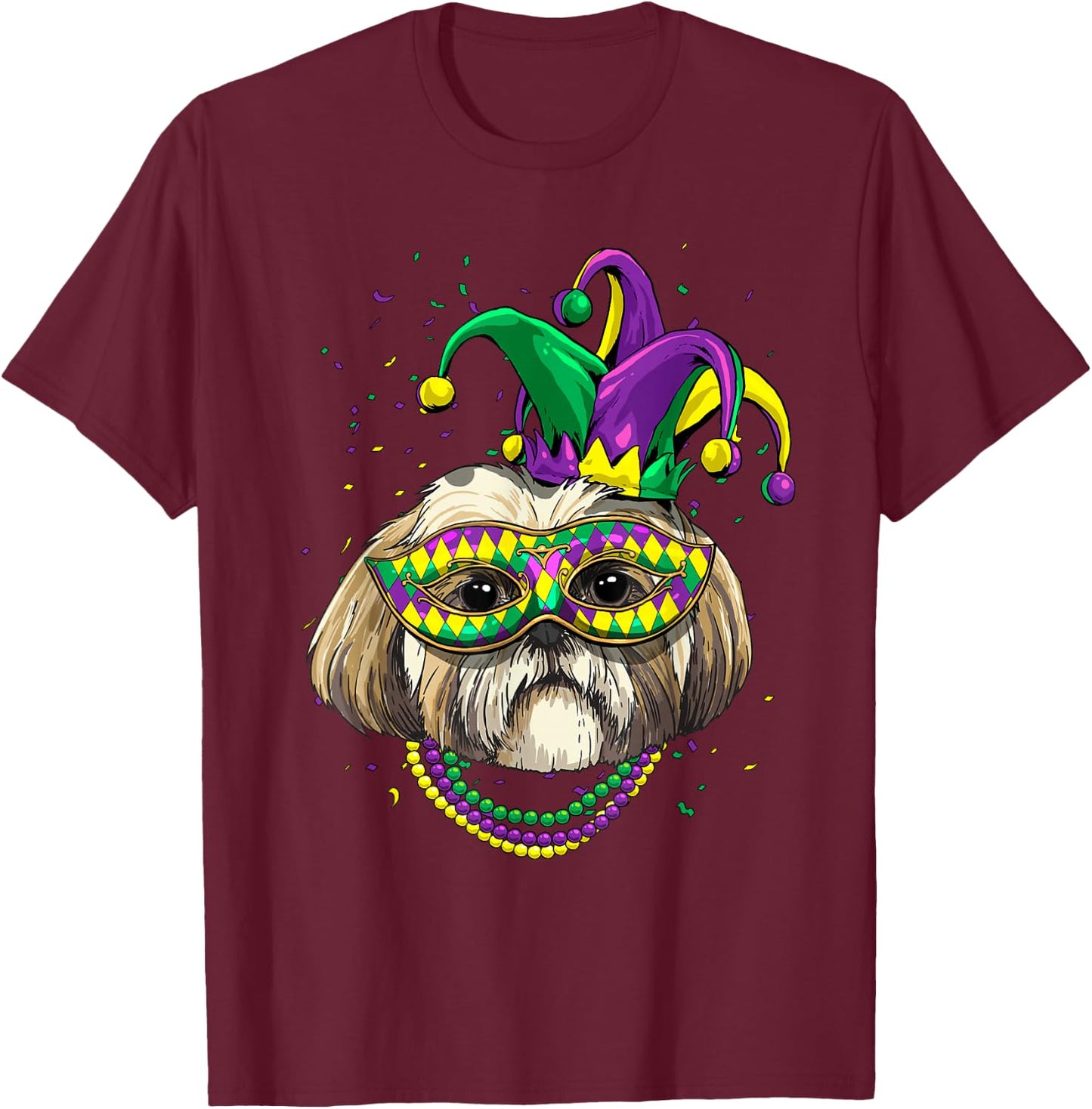 Shih Tzu Dog Lover Cute Mardi Gras Carnival Jester T-Shirt - T-Shirt | Maroon