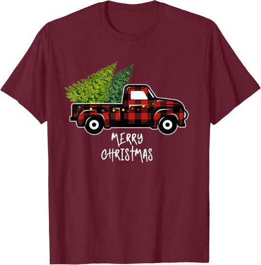 Red Truck with Christmas Tree Vintage Gifts Merry Christmas T-Shirt - T-Shirt | Maroon