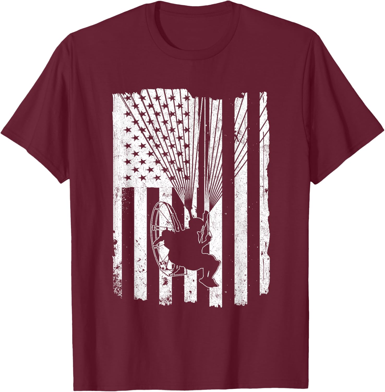 Paramotor Powered Paraglider USA American Flag T-Shirt - T-Shirt | Maroon