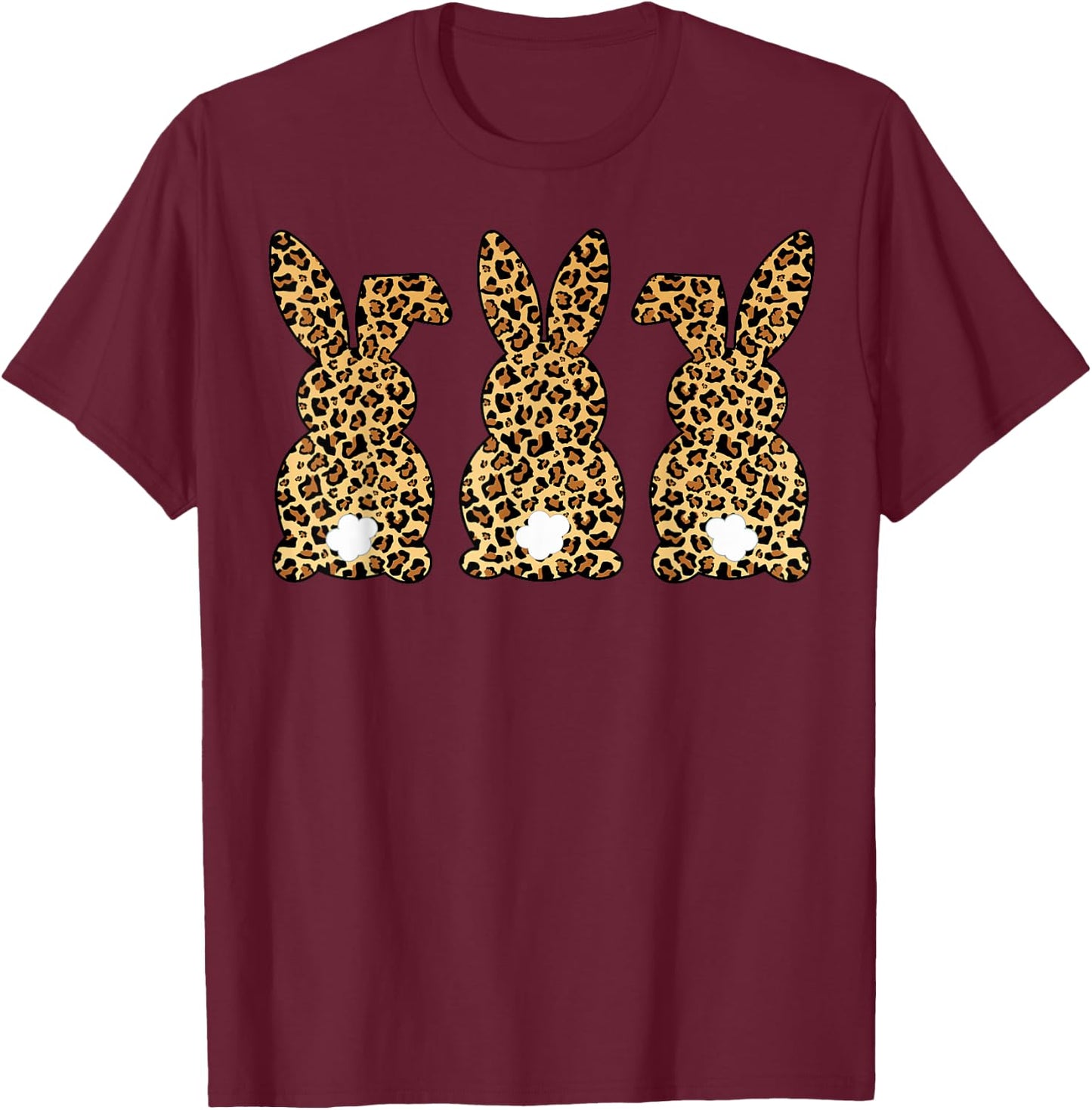 Leopard Print Easter Bunnies Spring Rabbit Animal Print T-Shirt - T-Shirt | Maroon