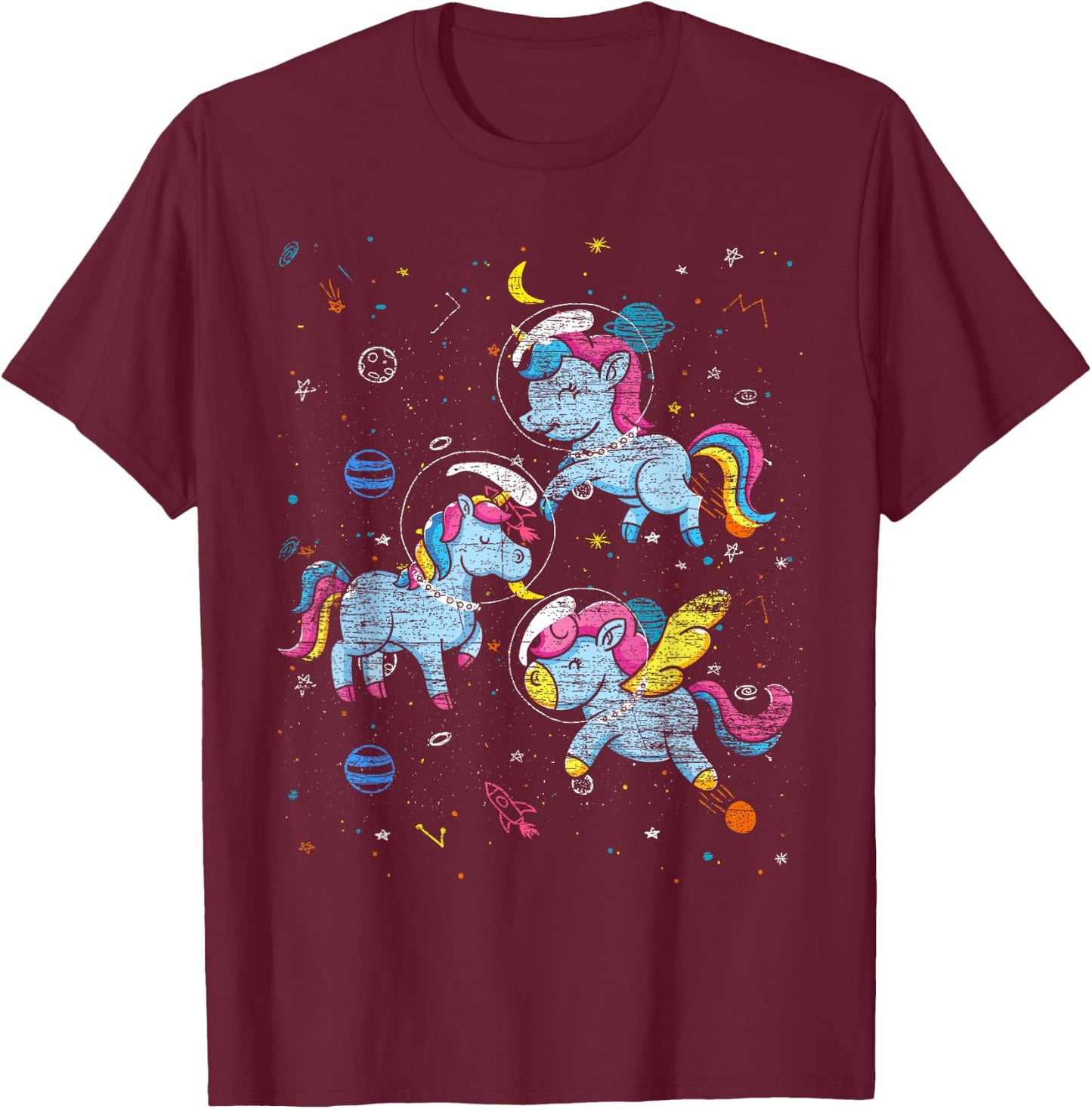 Astronaut Outer Space Planets Magical Girls Gift Unicorn T-Shirt - T-Shirt | Maroon
