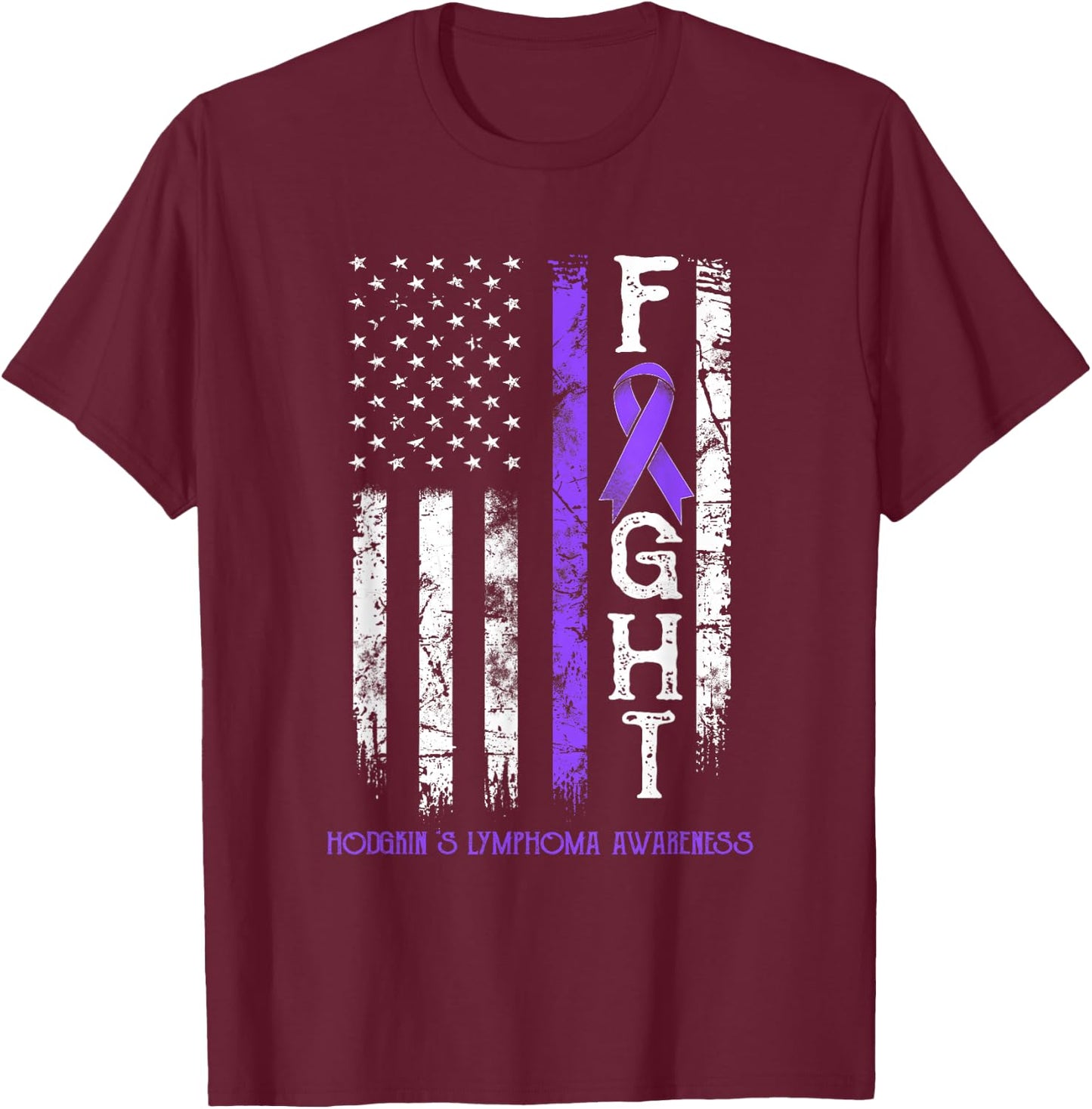 Hodgkin's Lymphoma Warrior US Flag T-Shirt - T-Shirt | Maroon