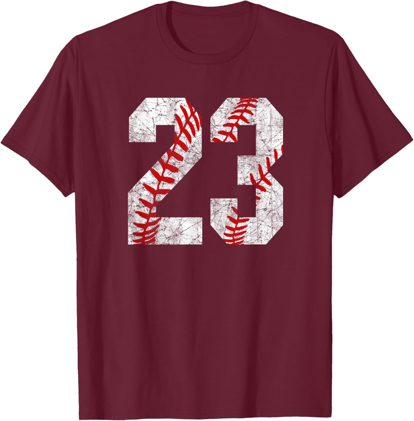 Vintage Worn Baseball Mom #23 Jersey Baseball Number 23 T-Shirt - T-Shirt | Maroon