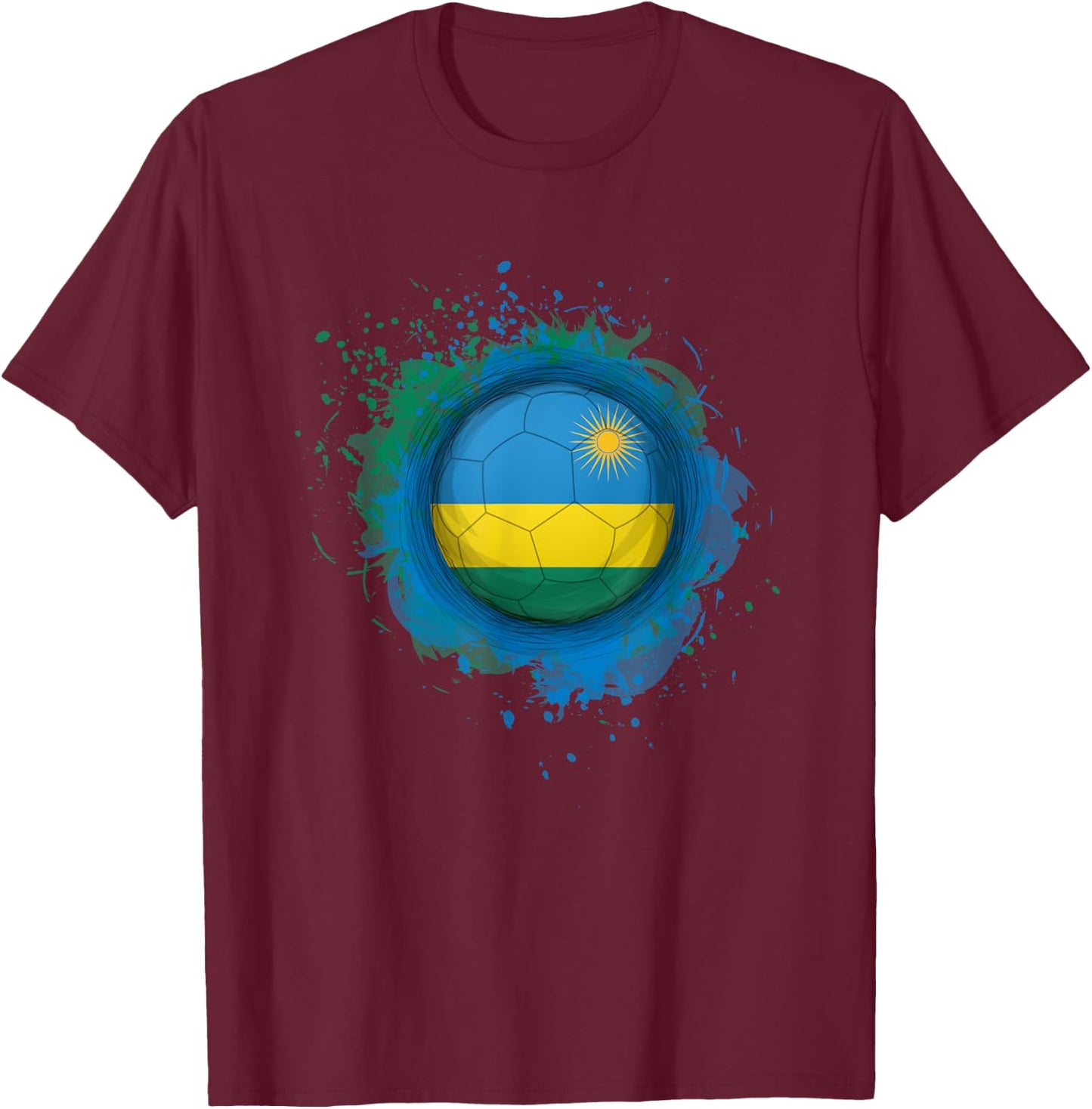 Proud Heritage Rwanda Flag Soccer Ball T-Shirt - T-Shirt | Maroon