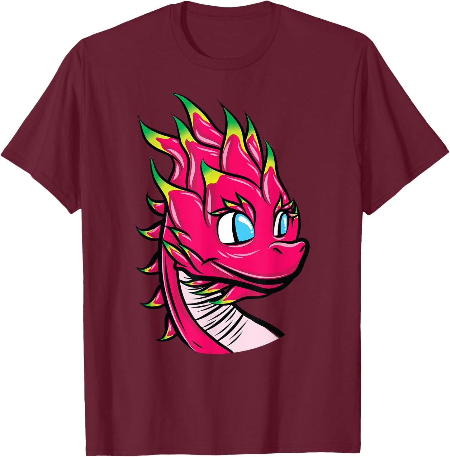 Cute Cartoon Pitaya Dragon Fruit with Dragon Head T-Shirt - T-Shirt | Maroon