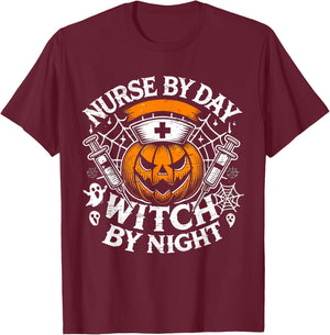 Nurse By Day Witch By Night Halloween Design T-Shirt - T-Shirt | Maroon