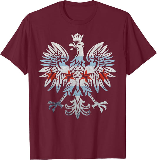 Cool Chicago Flag Polish Eagle | Funny Illinois Emblem Gift T-Shirt - T-Shirt | Maroon