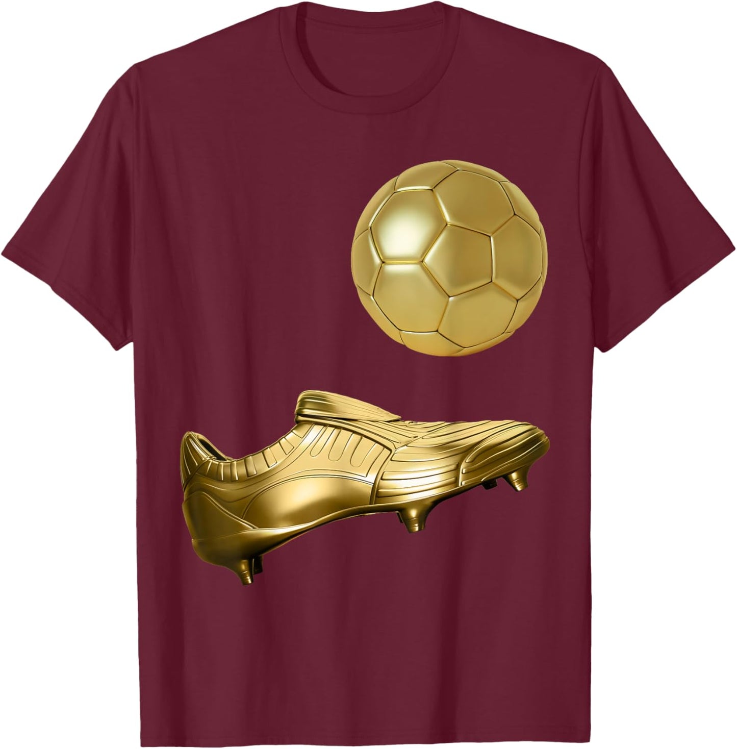 Golden Soccer Ball, Golden Boot Style Soccer Player Soccer , Small, Black T-Shirt - T-Shirt | Maroon