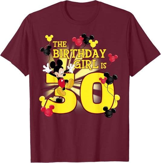 Disney Mickey and Friends Mickey 30th Birthday Girl T-Shirt - T-Shirt | Maroon