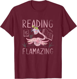 Reading Is Flamazing Flamingo T-Shirt - T-Shirt | Maroon