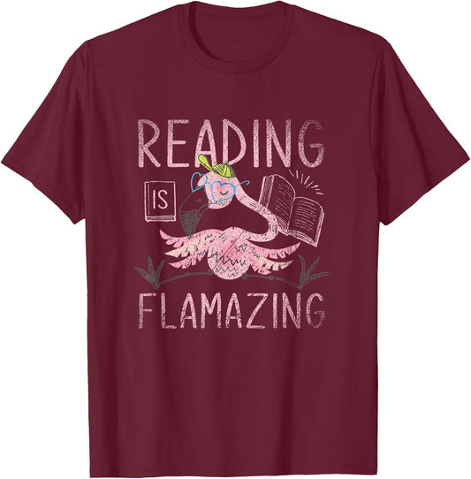 Reading Is Flamazing Flamingo T-Shirt - T-Shirt | Maroon
