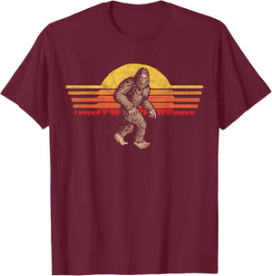 Bigfoot Distressed Eighties Sunset Vintage Sasquatch Sun T-Shirt - T-Shirt | Maroon