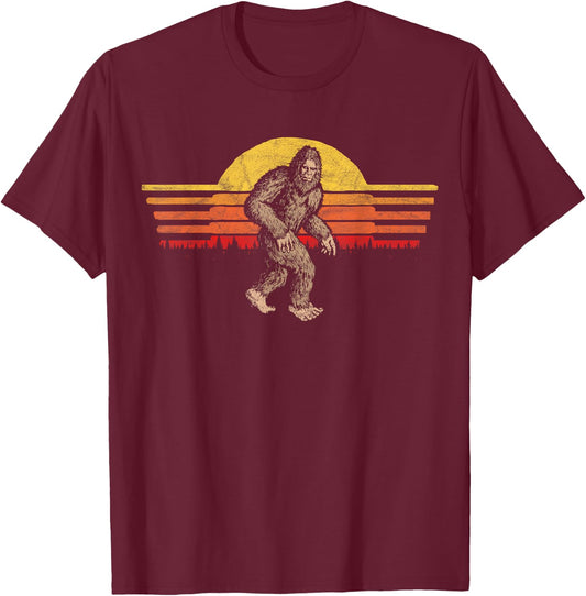 Bigfoot Distressed Eighties Sunset Vintage Sasquatch Sun T-Shirt - T-Shirt | Maroon