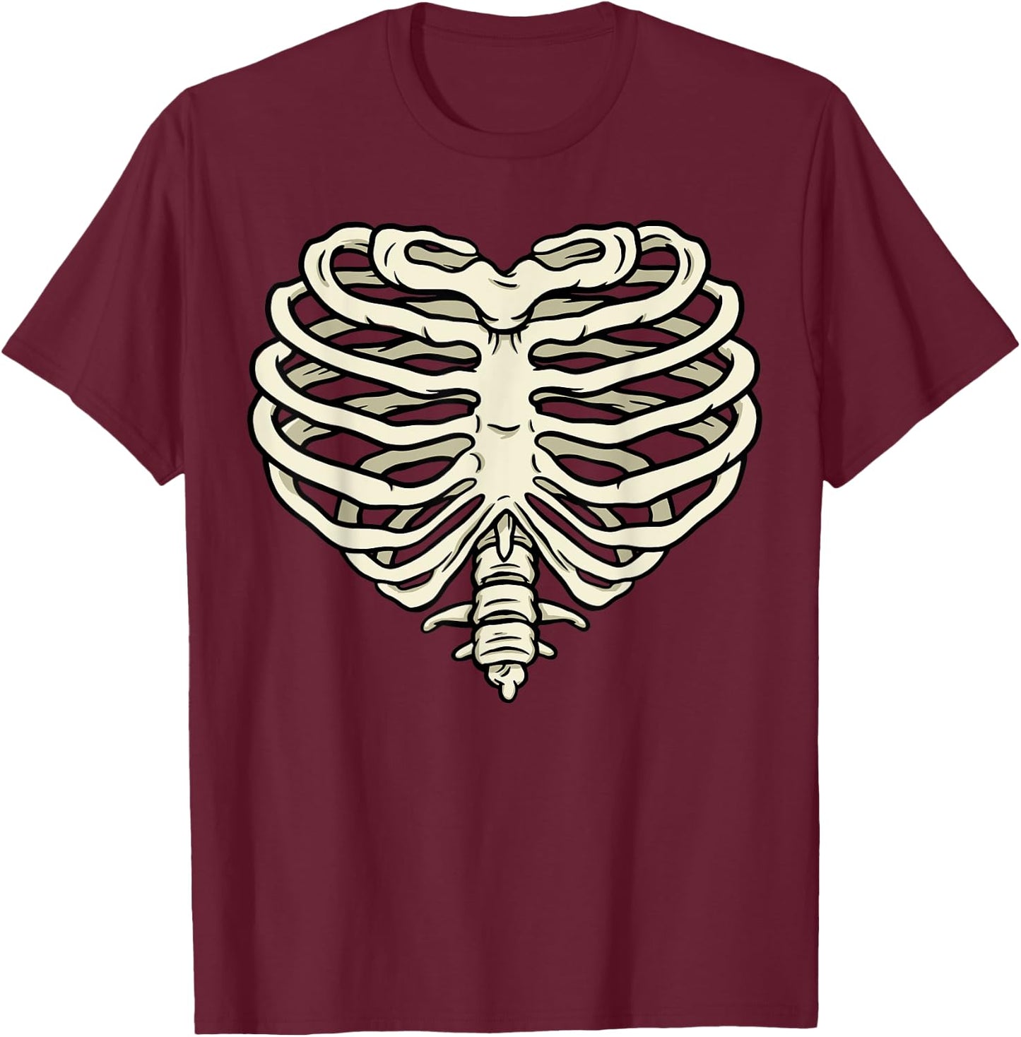 Halloween Costume Heart Shape of a Skeleton Rib Cage T-Shirt - T-Shirt | Maroon