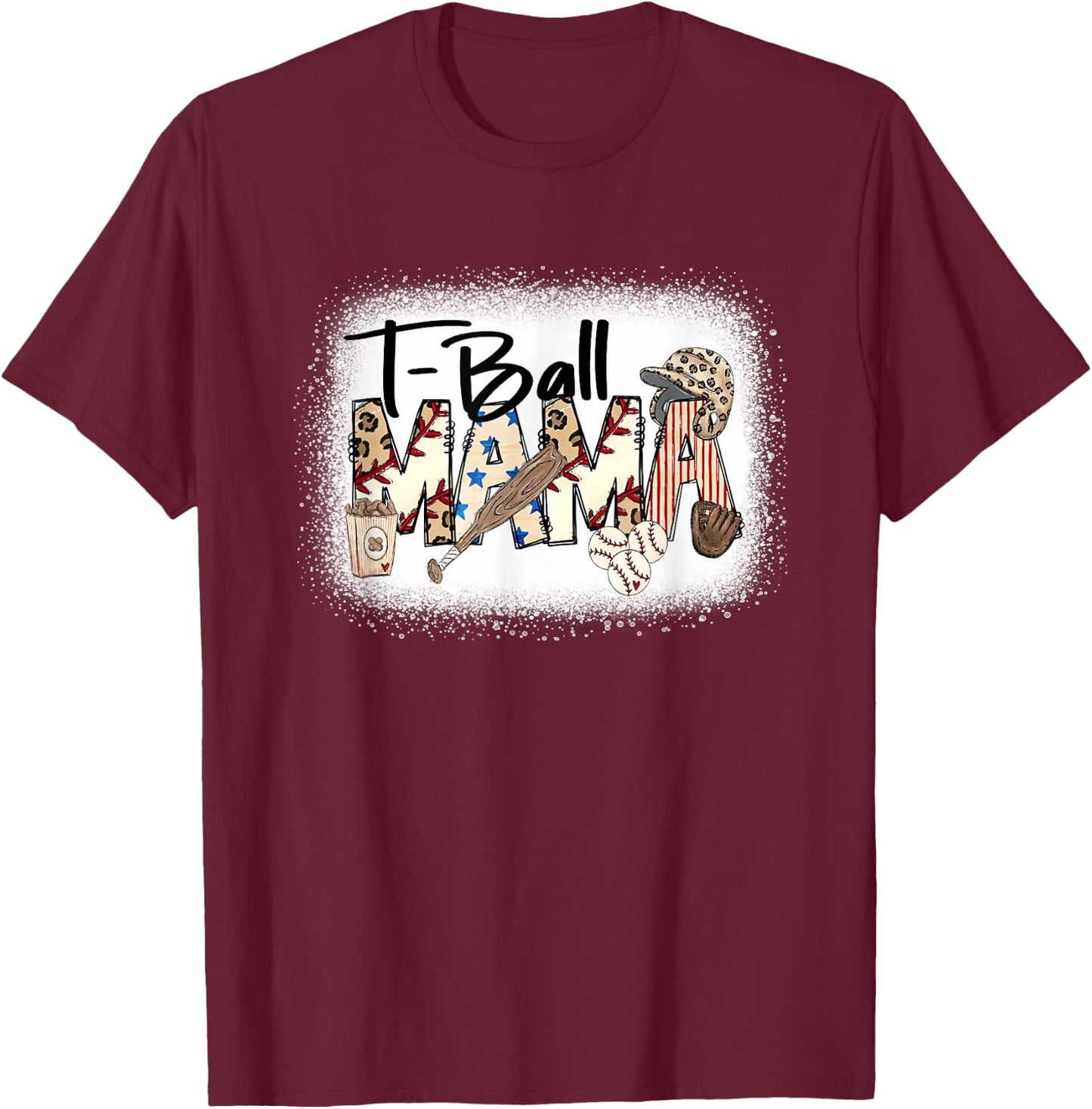 T Ball Mom Leopard Mother's Day Mama Ball Bleached Funny T-Shirt - T-Shirt | Maroon