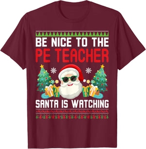 PE Teacher Christmas Ugly Christmas Sweater PE Teacher T-Shirt - T-Shirt | Maroon