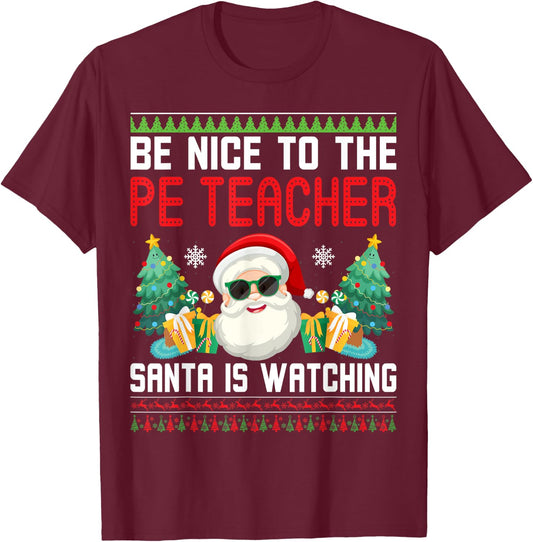 PE Teacher Christmas Ugly Christmas Sweater PE Teacher T-Shirt - T-Shirt | Maroon