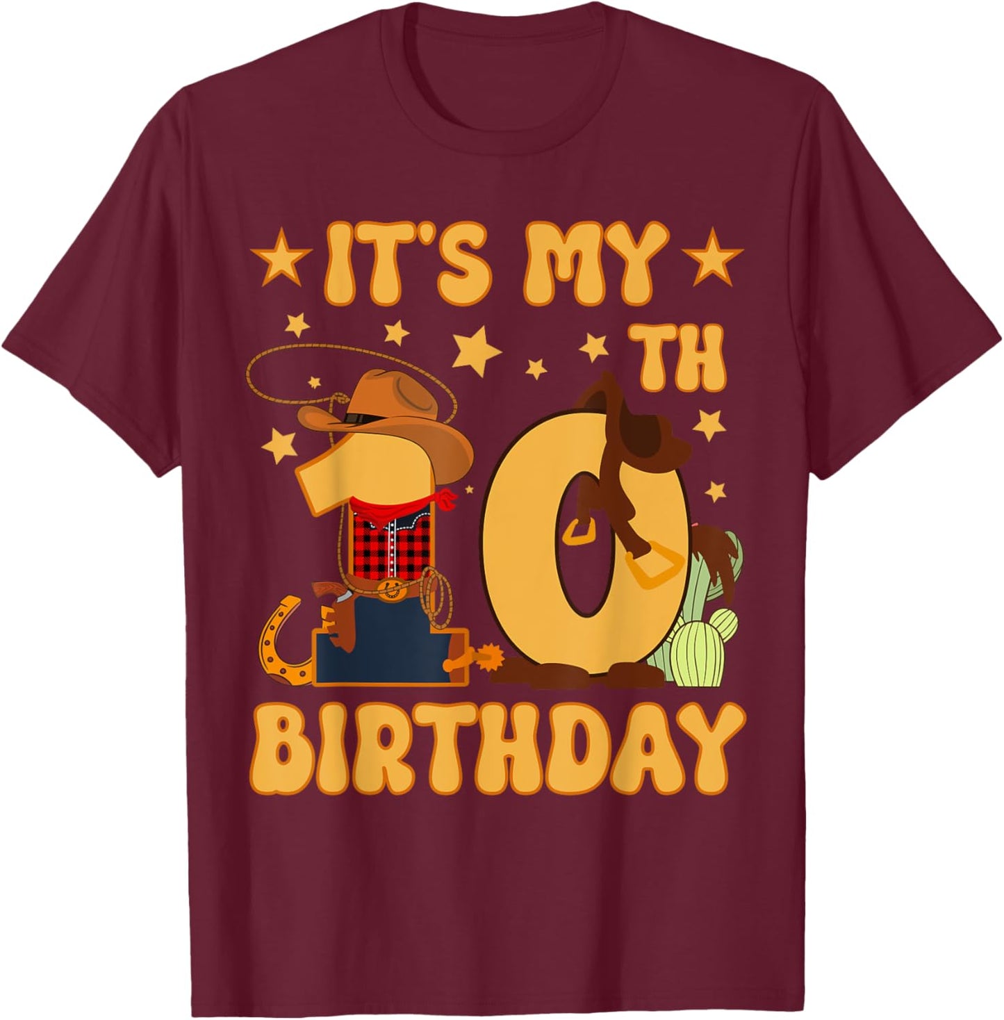 It's My 10th Birthday Cowboy Rodeo Horse 10 Year Old Boy T-Shirt - T-Shirt | Maroon