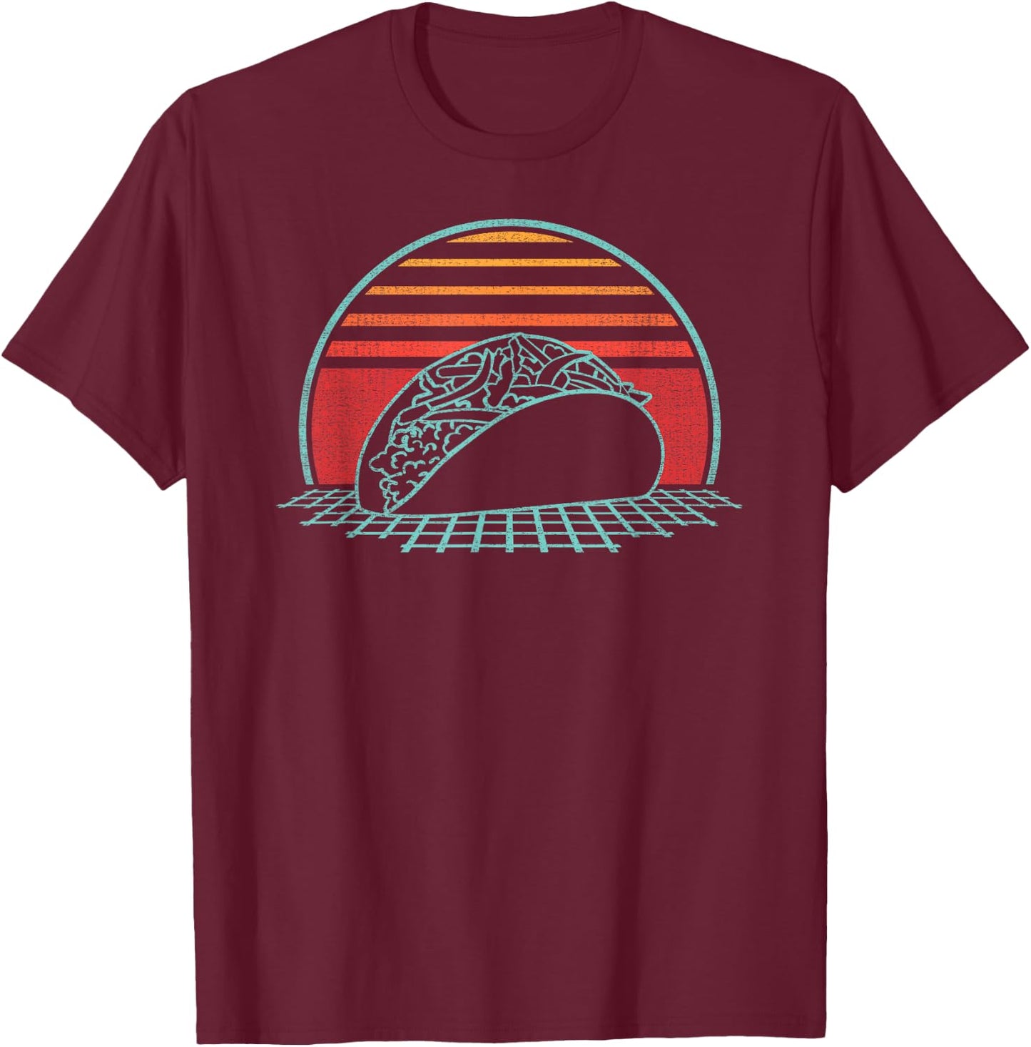 Taco Retro Mexican Food Tuesday Vintage 80s Style Gift T-Shirt - T-Shirt | Maroon