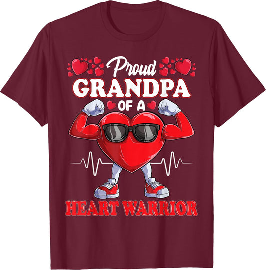 Proud Grandpa of a Heart Warrior CHD Awareness T-Shirt - T-Shirt | Maroon