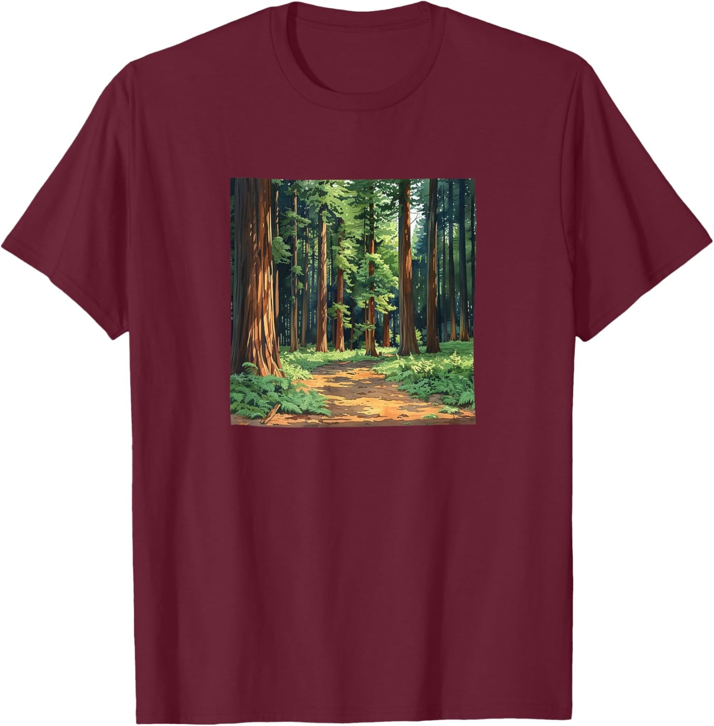 Redwood Trees Forest Graphic T-Shirt - T-Shirt | Maroon