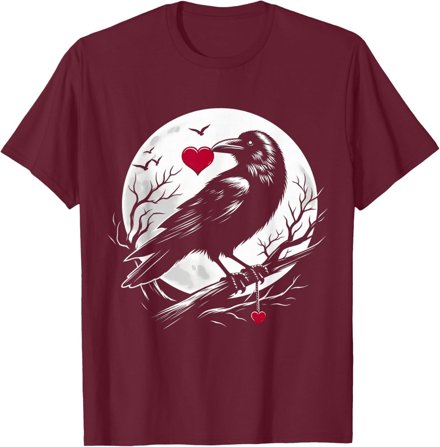 Goth Raven Heart - Dark Love - Gothic Valentines Day T-Shirt - T-Shirt | Maroon