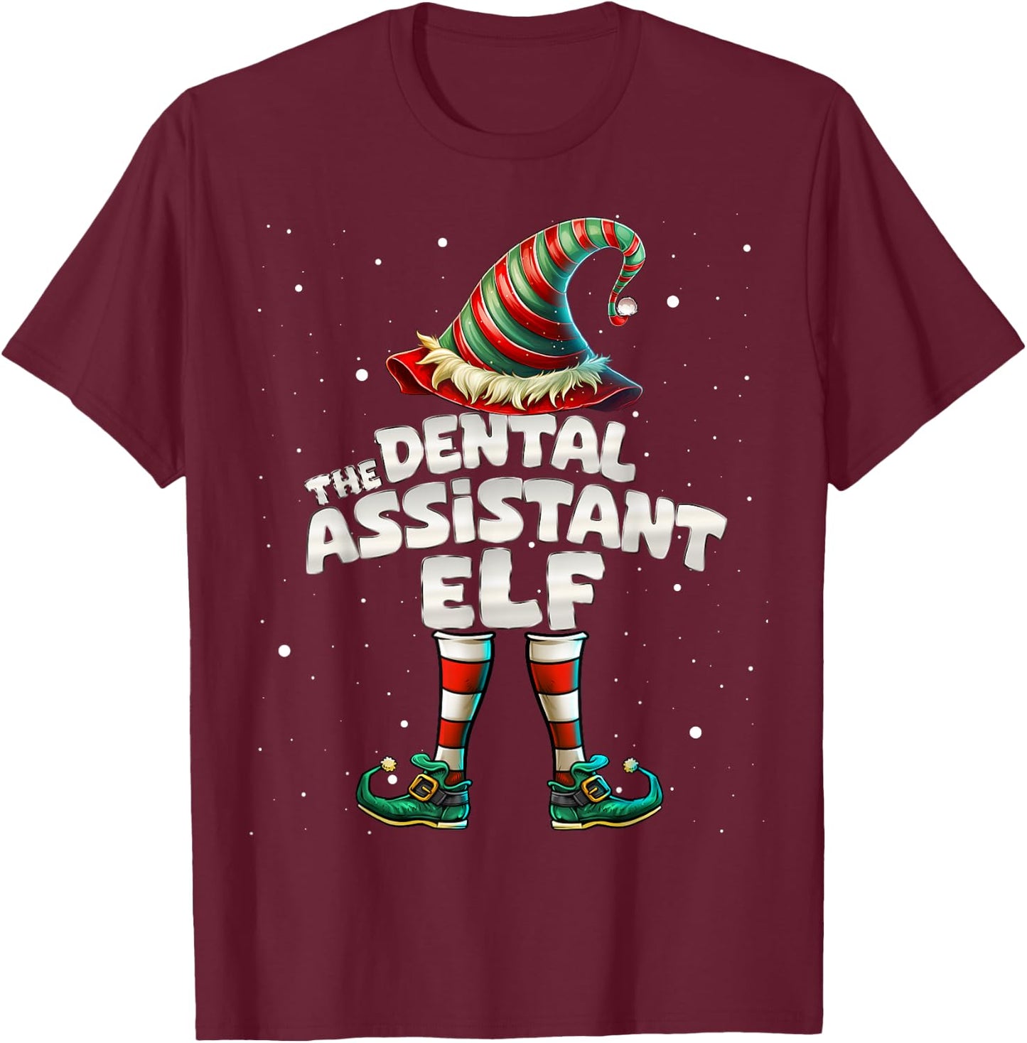 The Dental Assistant Elf Family Matching Group Christmas T-Shirt - T-Shirt | Maroon