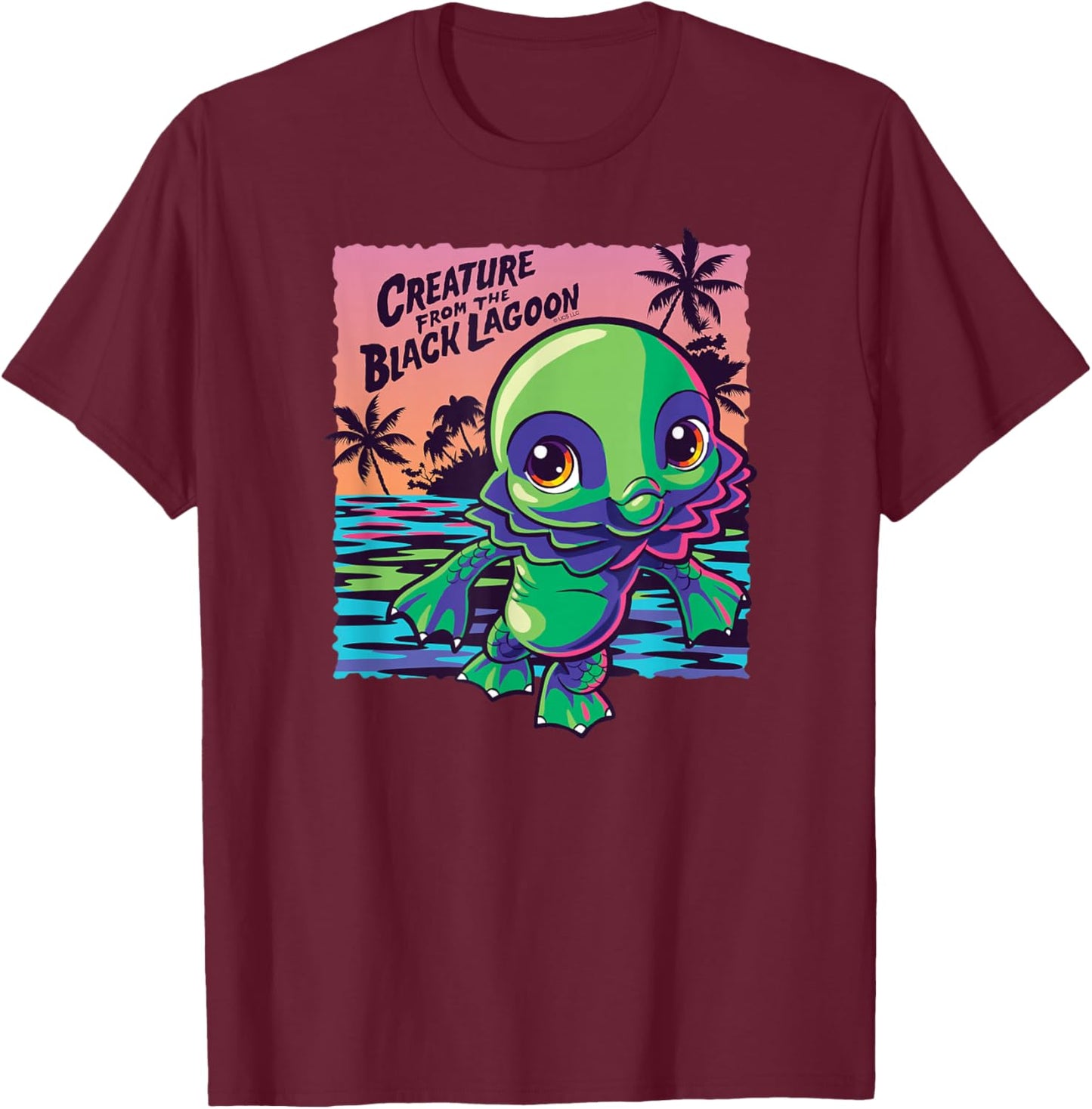 Universal Monsters Creature from the Black Lagoon Kawaii T-Shirt - T-Shirt | Maroon