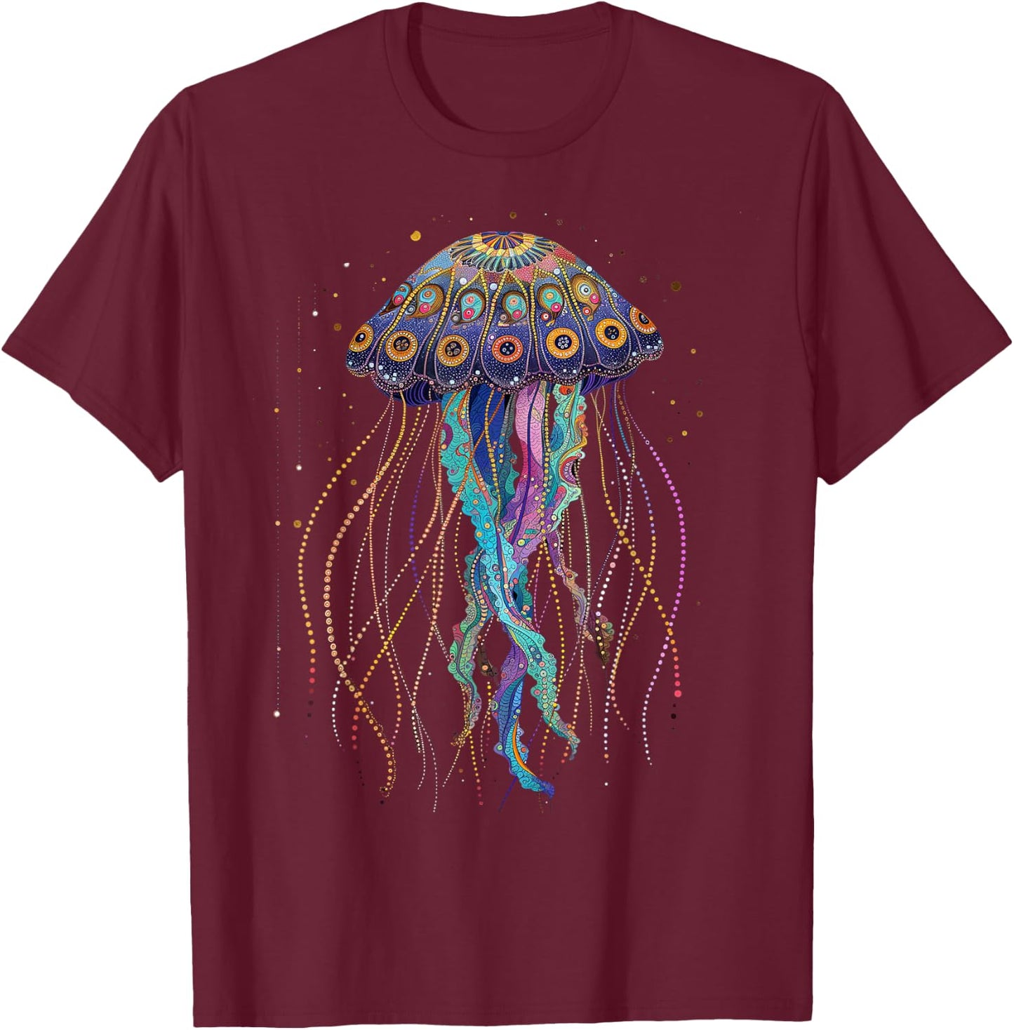 Jellyfish Colorful Flower Patterns Scuba Diving Diver Ocean T-Shirt - T-Shirt | Maroon