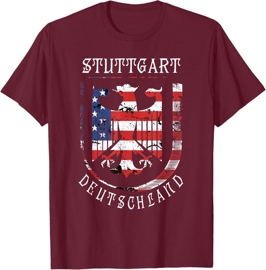 Deutschland Eagle US Flag German Military Base Stuttgart T-Shirt - T-Shirt | Maroon