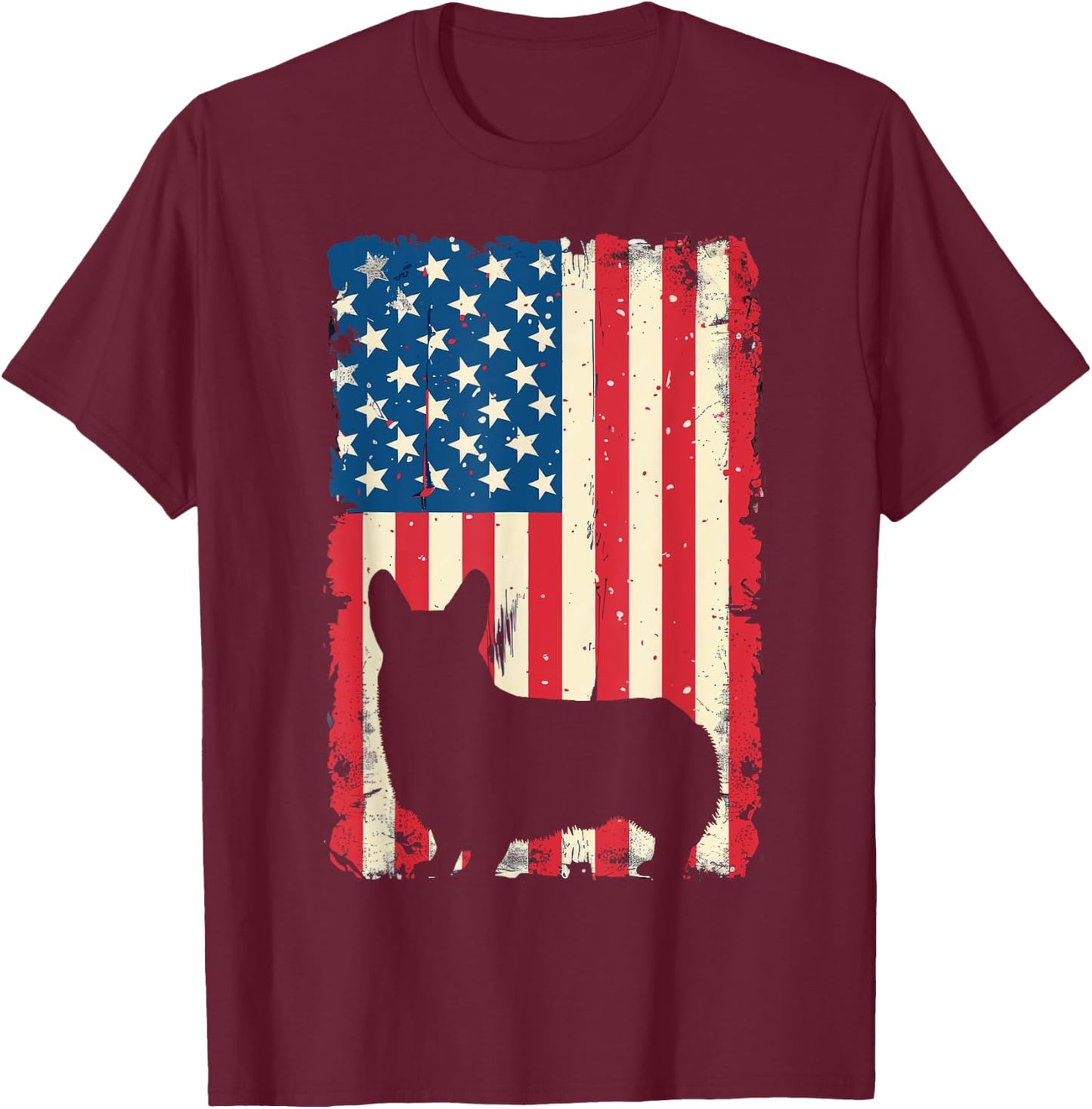 Patriotic Corgi Dog Lover 4th of July USA American Flag T-Shirt - T-Shirt | Maroon
