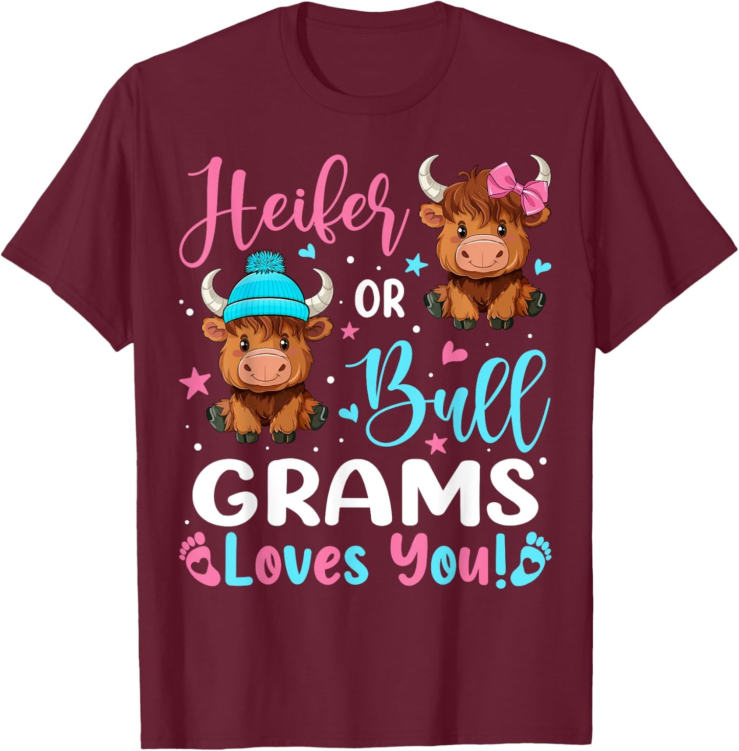 Bull or Heifer Grams Loves You Highland Cow Lover T-Shirt - T-Shirt | Maroon