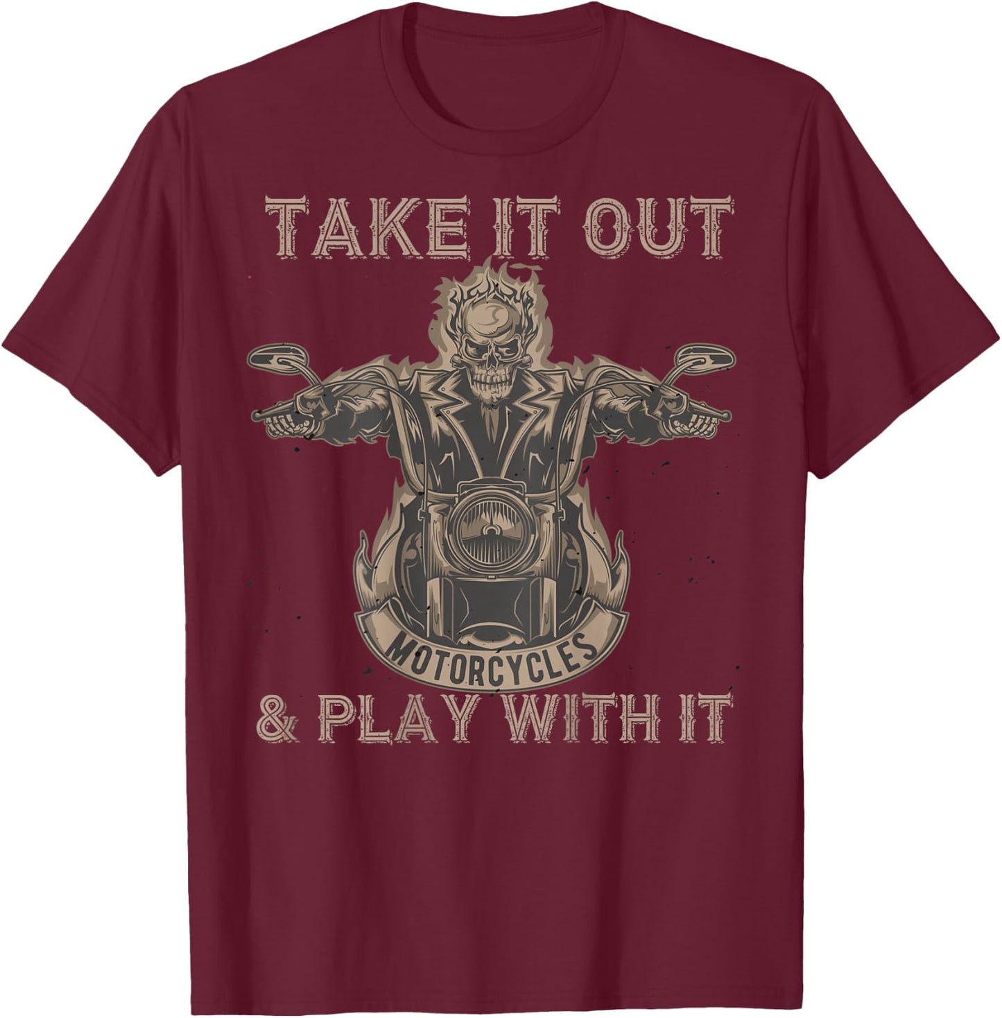 Funny Biker Skeleton Motorcycle Rider - Back Print T-Shirt - T-Shirt | Maroon