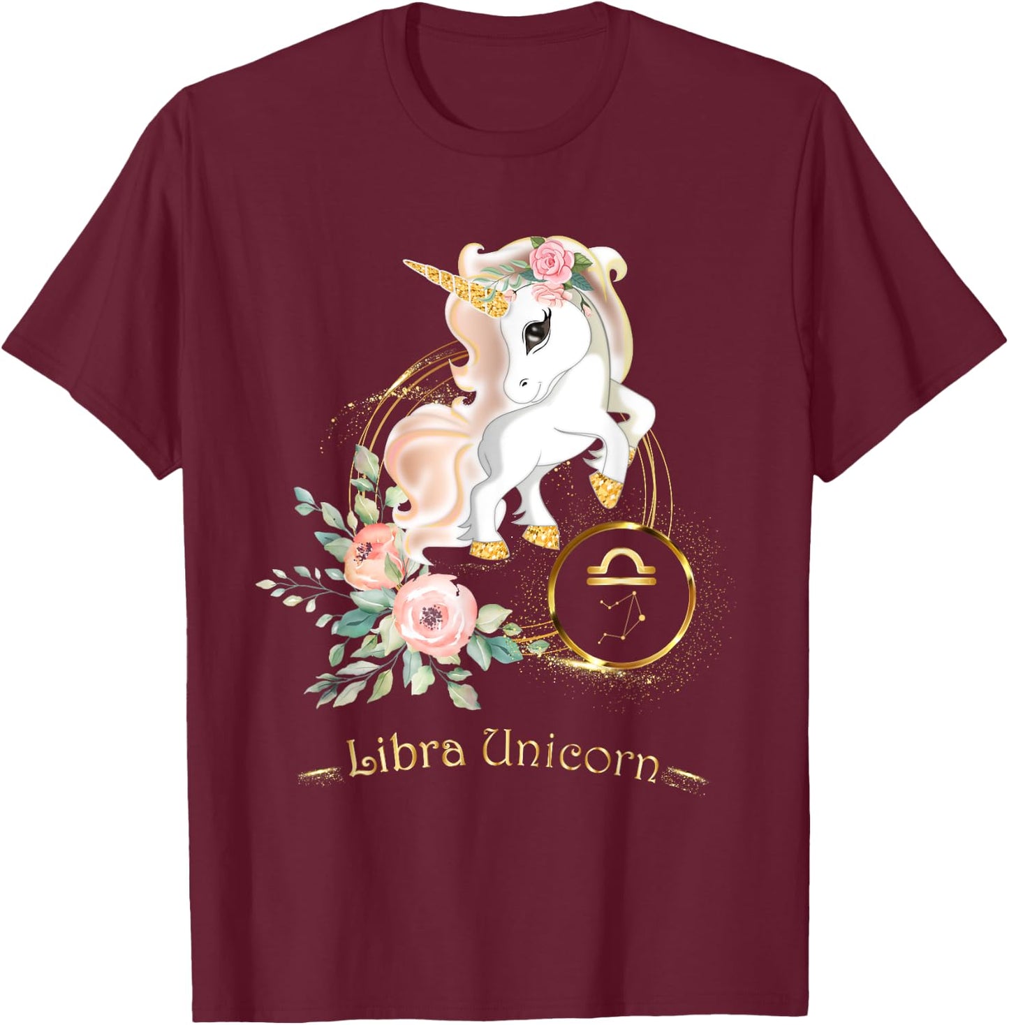 Libra Shirt Zodiac Unicorn Sign Astrology Kids T-Shirt - T-Shirt | Maroon