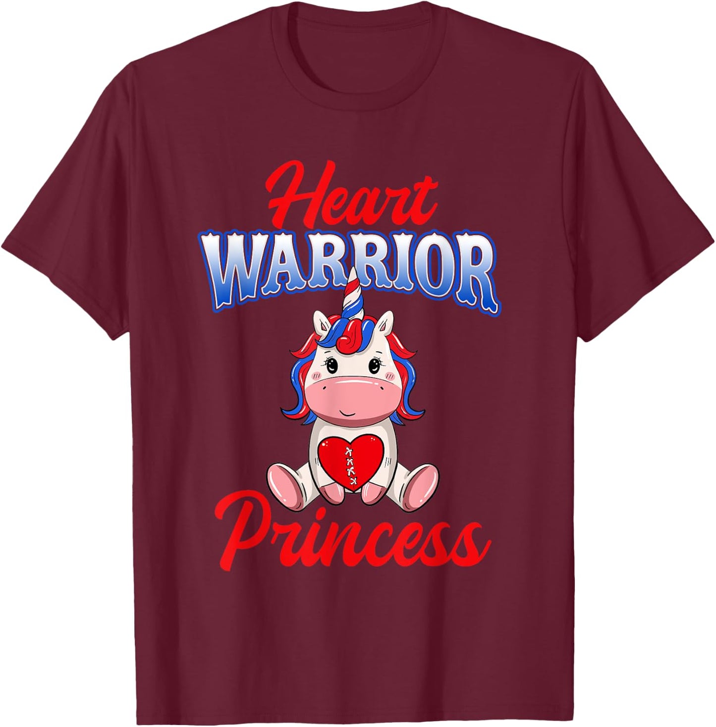 Unicorn Heart Warrior Princess CHD Awareness Shirts Girls T-Shirt - T-Shirt | Maroon