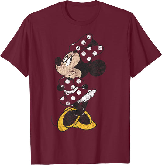 Disney Mickey and Friends Minnie Mouse Simple Distressed T-Shirt - T-Shirt | Maroon