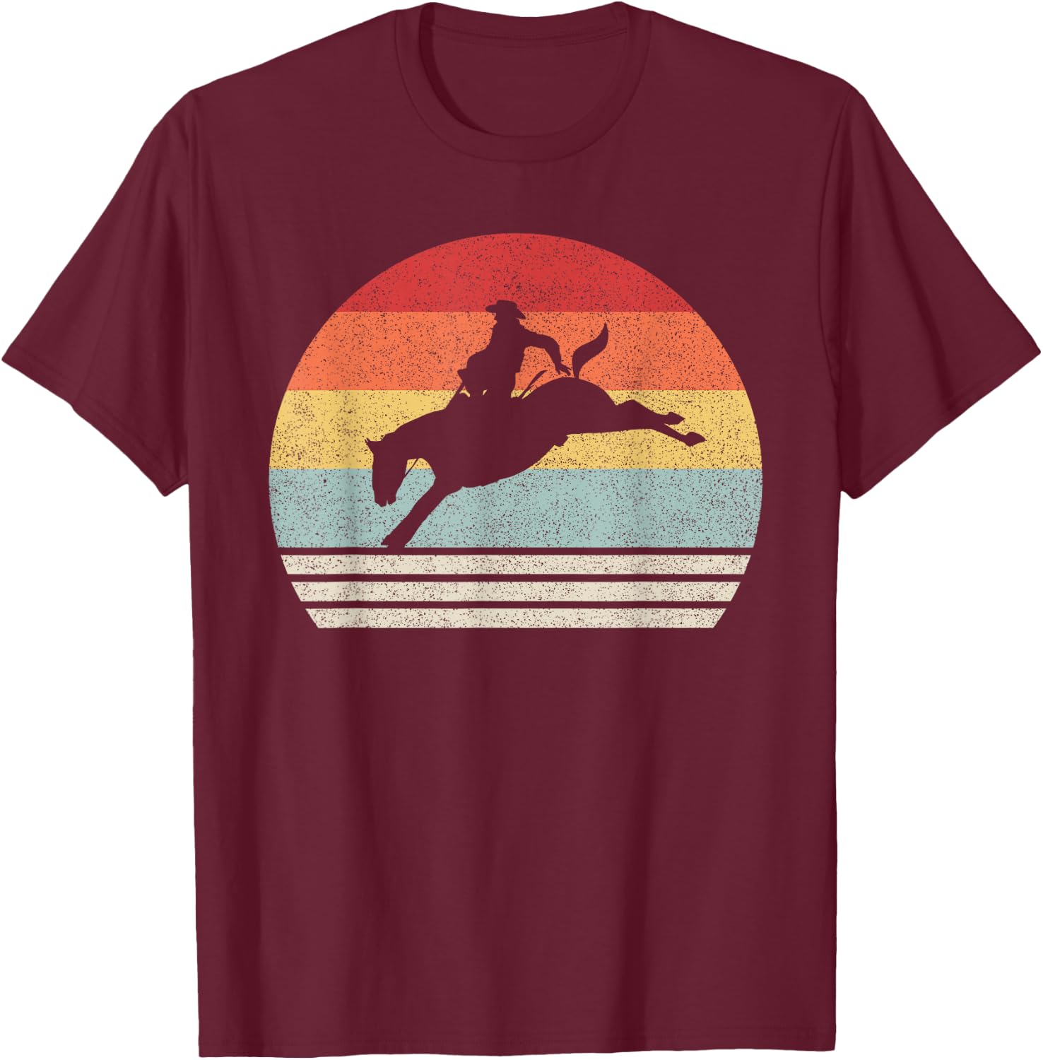 Retro Rodeo Bucking Bronc Riding Bronco Horse T-Shirt - T-Shirt | Maroon
