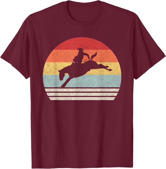 Retro Rodeo Bucking Bronc Riding Bronco Horse T-Shirt - T-Shirt | Maroon