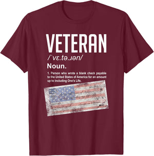Veteran Definition Blank Check Patriotic T-Shirt - T-Shirt | Maroon