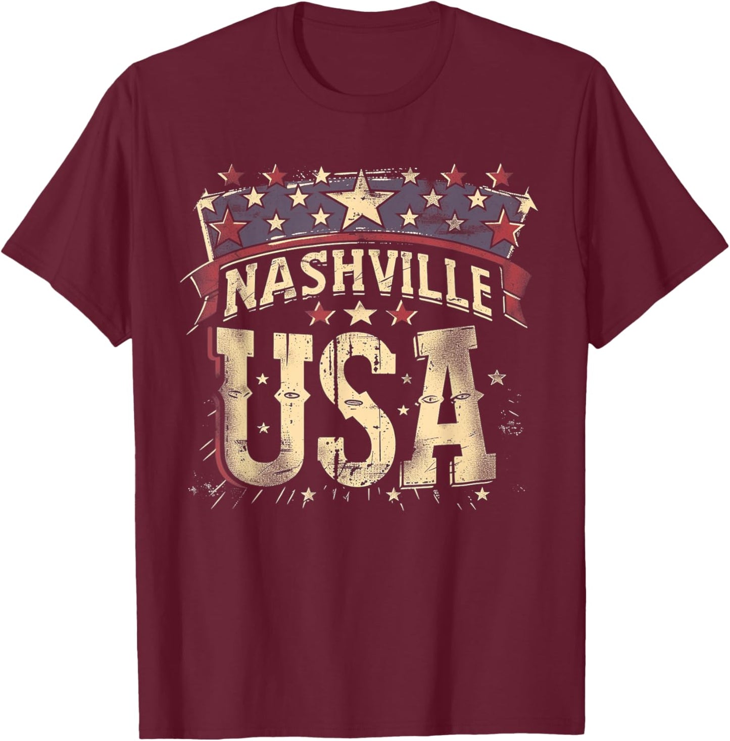 Nashville - USA 4th of July Retro American Flag Vintage T-Shirt - T-Shirt | Maroon