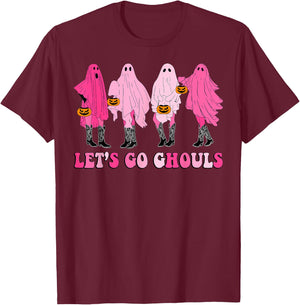 Let’s Go Ghouls Groovy Trick Or Treat Ghosts Halloween T-Shirt - T-Shirt | Maroon