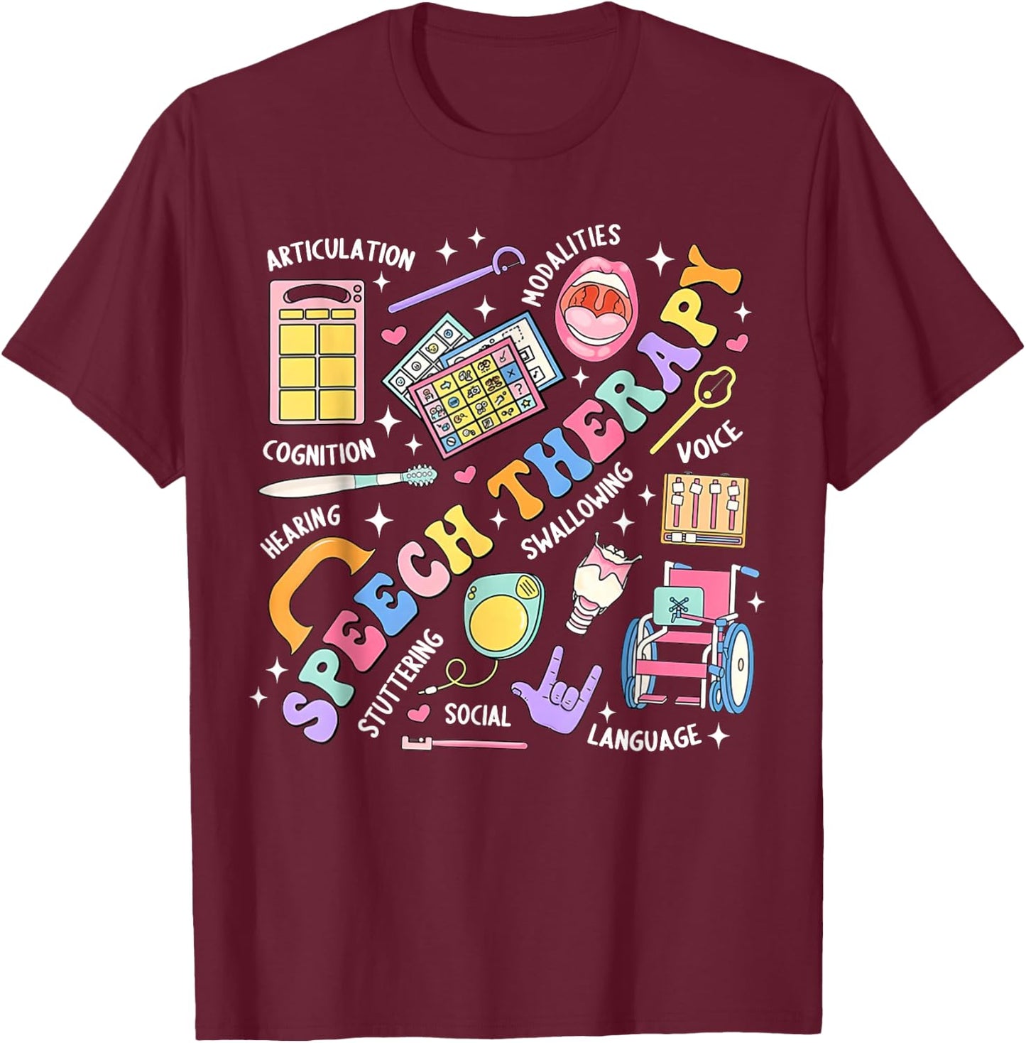 Speech Therapy Retro Groovy Language Pathologist Therapist T-Shirt - T-Shirt | Maroon