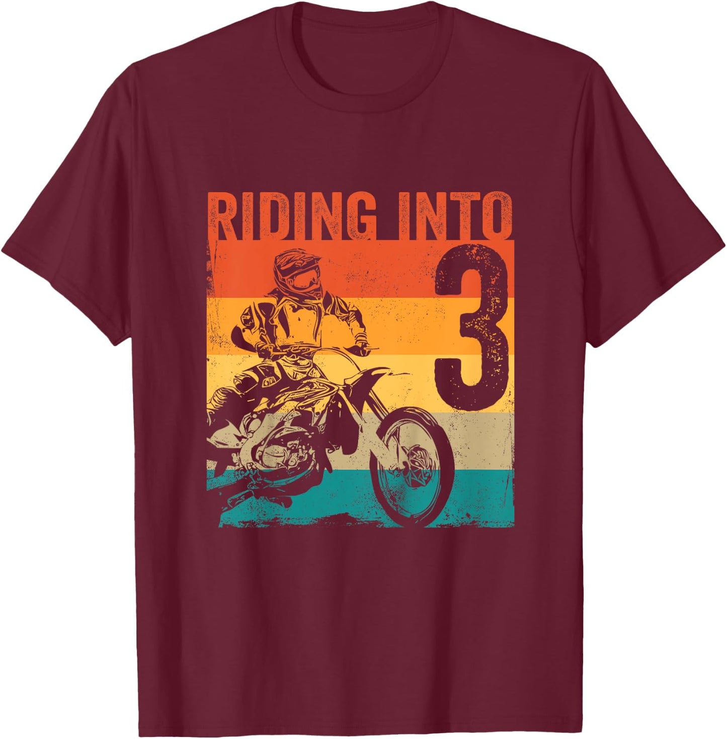 Kids Motocross 3 Years Old Dirt Bike 3rd Birthday Party T-Shirt - T-Shirt | Maroon