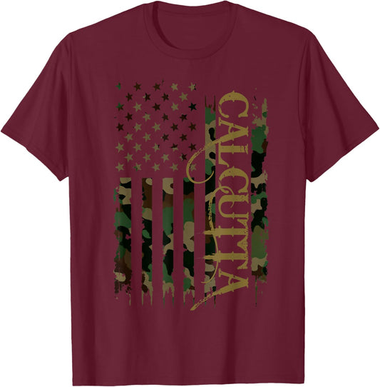 Calcutta United States Distressed Camo w US Flag T-Shirt - T-Shirt | Maroon
