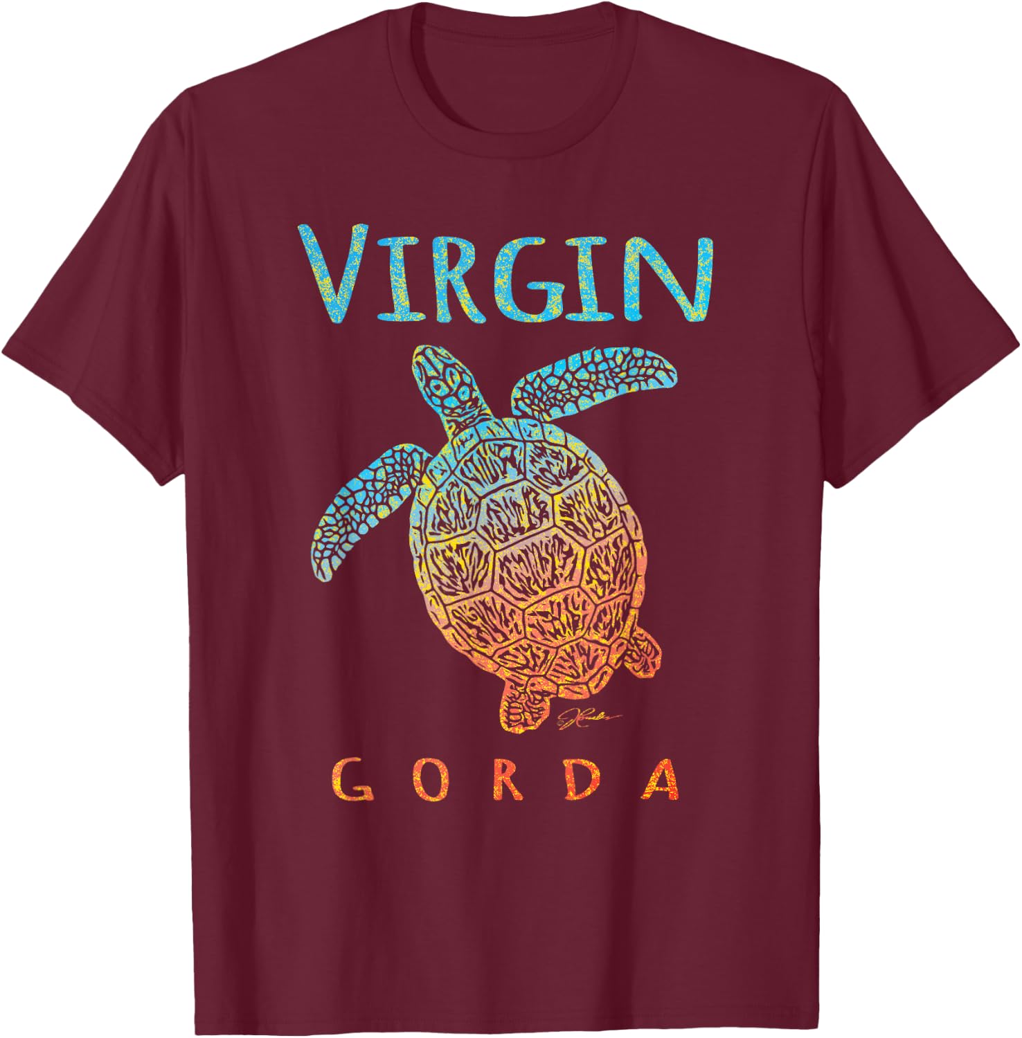 JCombs: Virgin Gorda, BVI, Sea Turtle, Beach T-Shirt - T-Shirt | Maroon