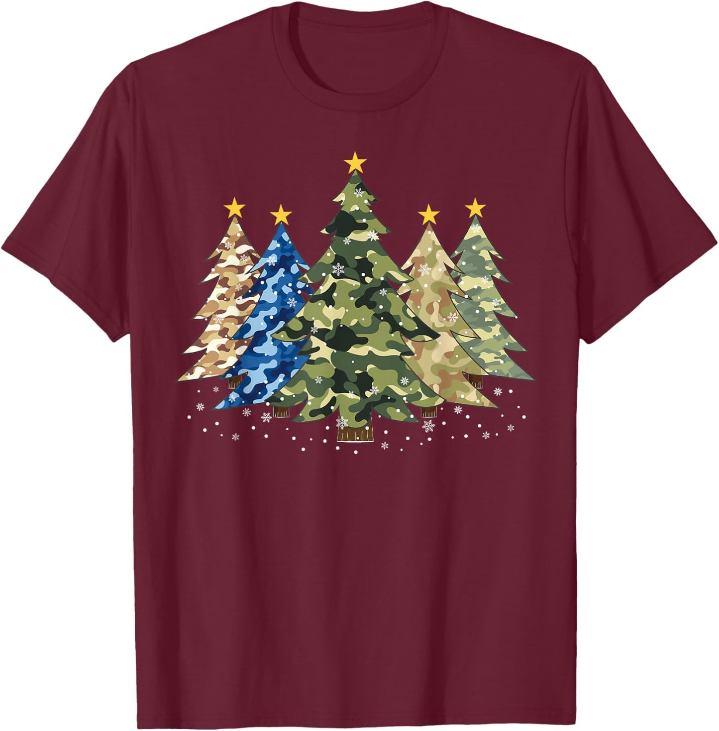 Camo Print Christmas Trees with Camouflage Print Xmas T-Shirt - T-Shirt | Maroon
